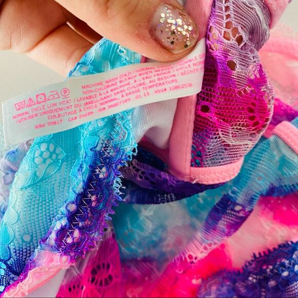 NEW VS VICTORIAS SECRET Blue Pink Purple Pastel Neon Lace Bra Bandeau Crop Top S - Picture 5 of 7